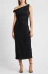 Wayf Clio Tie Shoulder Linen Blend Midi Dress In Black