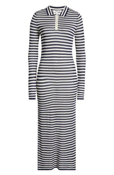 Wayf Colette Stripe Long Sleeve Knit Dress In Ivory Navy