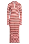 Wayf Colette Stripe Long Sleeve Knit Dress In Ivory Red