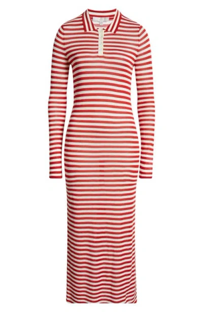 Wayf Colette Stripe Long Sleeve Knit Dress In Ivory Red
