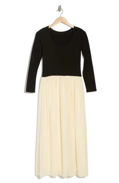 Wayf Colorblock Long Sleeve Dress In Black Sand