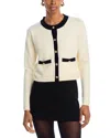 Wayf Contrast Border Button Front Cardigan In Cream/black