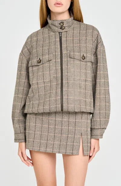 Wayf Copper Mixed Print Bomber Jacket In Mink