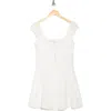 Wayf Cotton Eyelet Tie Front Ruched Minidress In Ivory