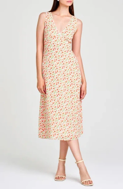 Wayf Dahlia Floral Print Sleeveless Midi Dress In Orange Ditsy