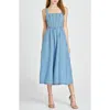 Wayf Daisy Sleeveless Denim Midi Dress In Vintage Blue