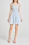 Wayf Dana Smock Bodice Stretch Cotton Minidress In Blue
