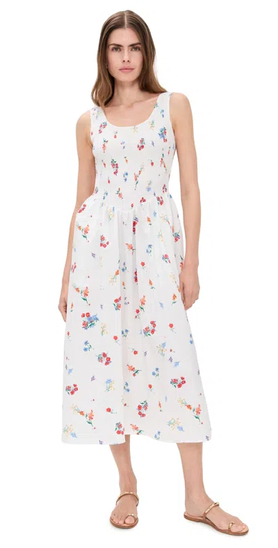 Wayf Dana Smocked Midi Dress Ivory Blossom