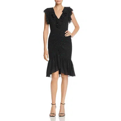 Wayf Daphnie Womens Ruffled V-neck Midi Dress In Black