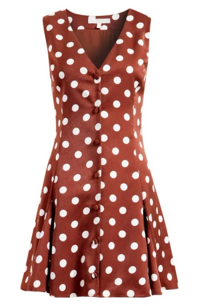 Wayf Darcy Dot Sleeveless Fit & Flare Minidress In Redwood Polka Dot