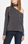Wayf Davenport Scarf Detail One-shoulder Top In Gunmetal