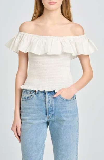 Wayf Delilah Shirred Off The Shoulder Top In White
