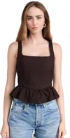 Wayf Desi Corset Ruffle Hem Top In Espresso