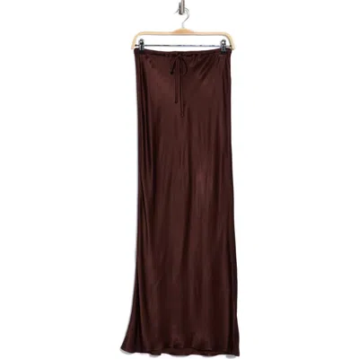 Wayf Drawstring Satin Skirt In Brown