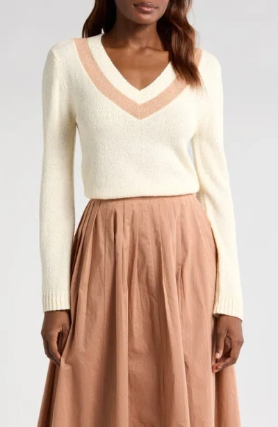 Wayf Dylan V-neck Sweater In Cream/cam