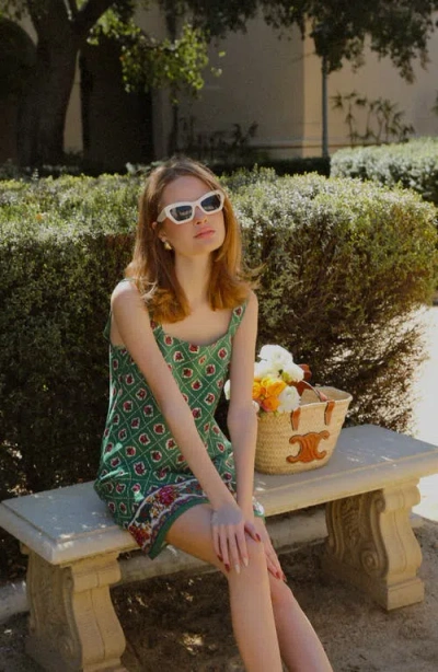 Wayf Eden Print Sleeveless Linen Blend Minidress In Green Scarf