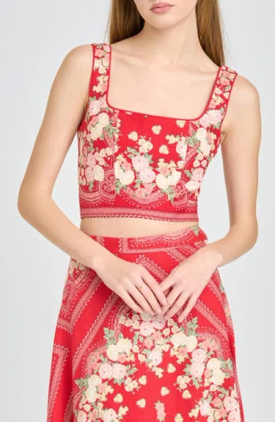 Wayf Edith Linen Blend Crop Top In Red
