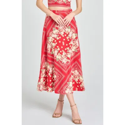Wayf Edith Linen Blend Midi Skirt In Red