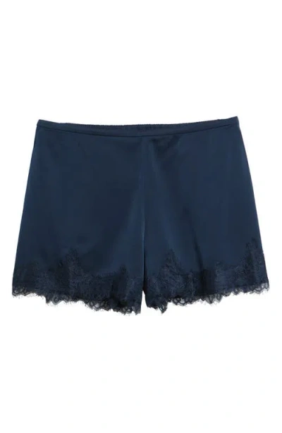 Wayf Elaine Lace Trim Matte Satin Shorts In Blue
