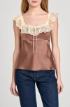Wayf Ella Lace Trim Camisole In Brown