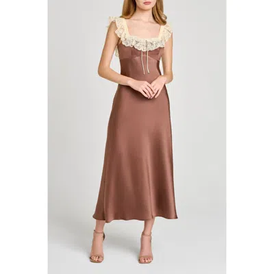 Wayf Ella Lace Trim Slipdress In Brown