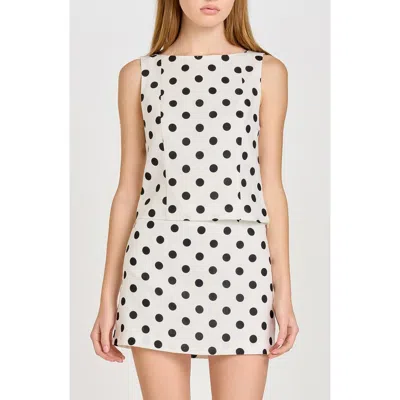 Wayf Elle Polka Dot Sleeveless Linen Blend Shell In Ivory Polka Dot