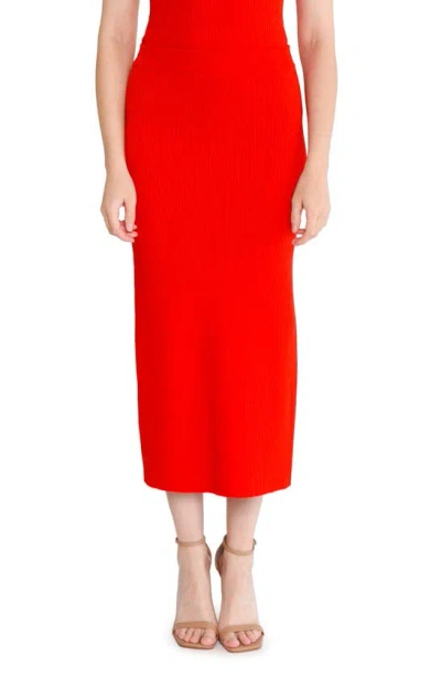 Wayf Elody Rib Knit Midi Skirt In Red