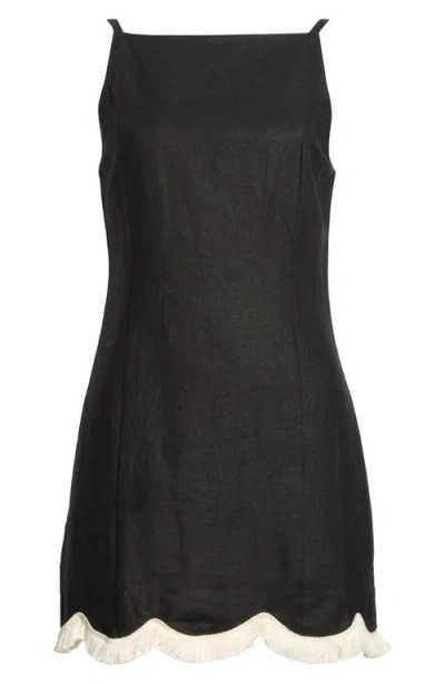 Wayf Encore Fray Scallop Hem Minidress In Black