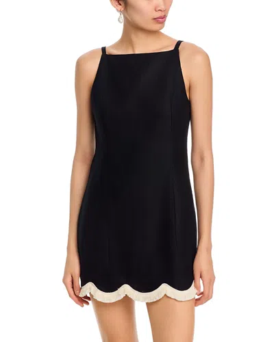 Wayf Encore Fray Scallop Hem Minidress In Black