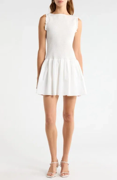 Wayf Esme Smocked Poplin Minidress In White