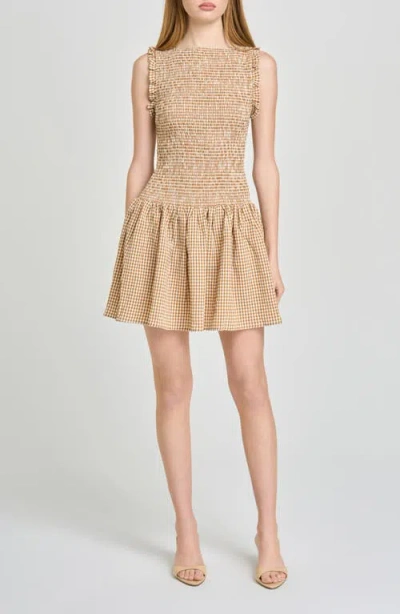 Wayf Esme Smocked Sleeveless Minidress In Nude