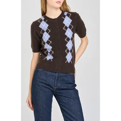 Wayf Esther Short Sleeve Cardigan In Brown