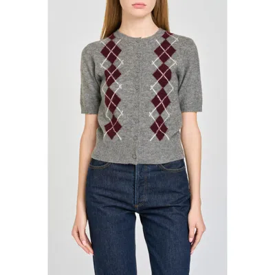 Wayf Esther Short Sleeve Cardigan In Gray
