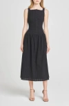Wayf Eve Eyelet Embroidery A-line Midi Dress In Black