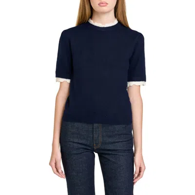 Wayf Everett Short Sleeve Sweater In Navy