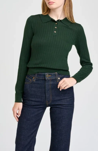Wayf Evie Ribbed Polo Sweater In Hunter