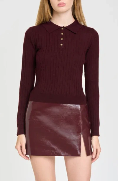 Wayf Evie Ribbed Polo Sweater In Merlot