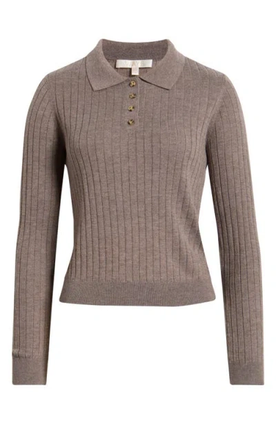 Wayf Evie Ribbed Polo Sweater In Pewter