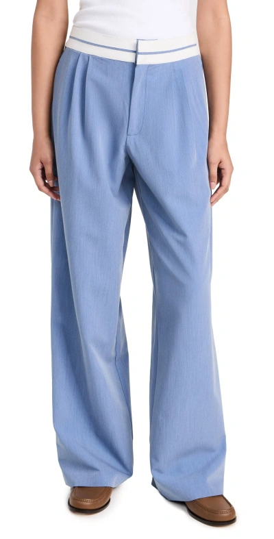 Wayf Preston Wide Leg Trousers In Chambray Blue