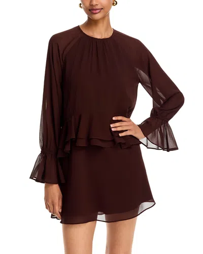 Wayf Faith Long Sleeve Mini Dress In Brown