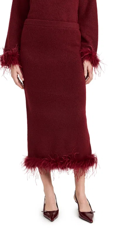 Wayf Feather Trim Midi Skirt Oxblood