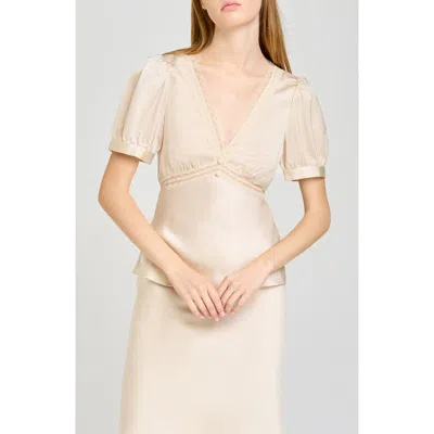Wayf Felicity Lace Trim V-neck Satin Top In Brown