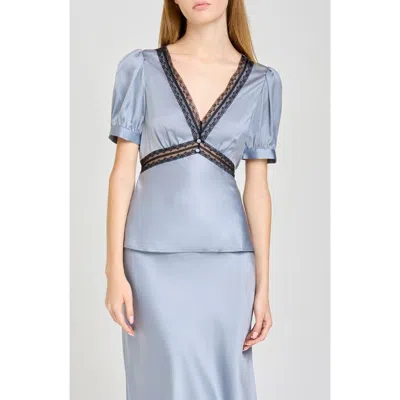 Wayf Felicity Lace Trim V-neck Satin Top In Gray