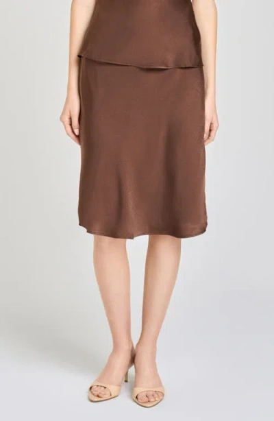 Wayf Felicity Satin Slip Skirt In Brown