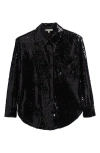 Wayf Find Your Light Sequin Button-up Shirt In Black