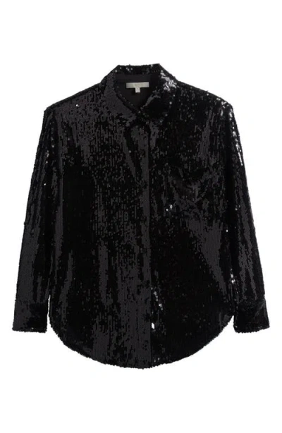 Wayf Find Your Light Sequin Button-up Shirt In Black