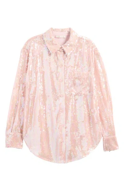 Wayf Find Your Light Sequin Button-up Shirt In Blush