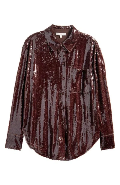 Wayf Find Your Light Sequin Button-up Shirt In Dk Chocolate
