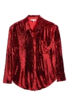 Wayf Find Your Light Sequin Button-up Shirt In Red