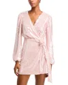 Wayf Flash Sequin Long Sleeve Faux Wrap Minidress In Blush